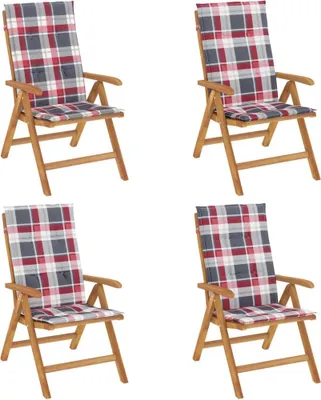 Imagen del producto de vidaXL: Juego de 4 sillas plegables ajustables con cojines, de madera de teca maciza