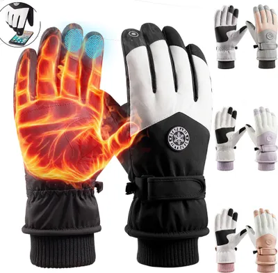 Produktbild von Thermo Winterhandschuhe für Damen Touchscreen Wasserdicht Winddicht Handschuhe rutschfest für Outdoor Wandern Skifahren Warme Handschuhe Schnee Schwarz Weiß