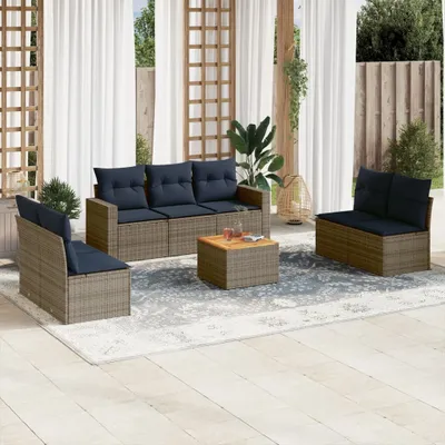 Produktbild von Möbel 8-tlg. Garten-Sofagarnitur mit Kissen Grau Poly Rattan - Gartenmöbelgarnituren 3256411