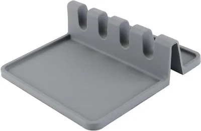 Image de Support en silicone pour ustensiles de cuisine avec bac de récupération, dimensions 13,8 x 13,8 x 3,9 cm, idéal pour les spatules et les louches