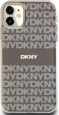 Produktbild von DKNY, MagSafe Schutzhülle Repeat Pattern Tonal Stripe f. Apple iPhone 11, Gelbgrau