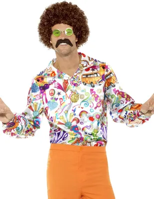 Immagine prodotto di camicia hippie anni '60 Love + Peace bianca - L