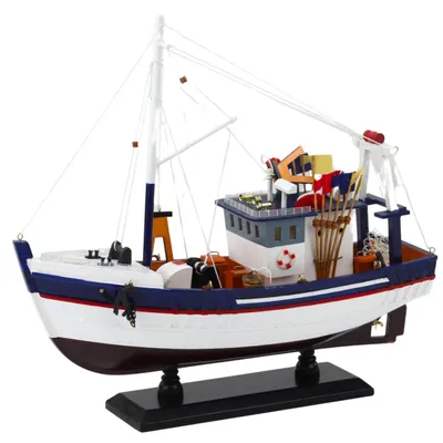 Productafbeelding van Decoratief verzamelmodel vissersbootschip uitgerust 37x34cm