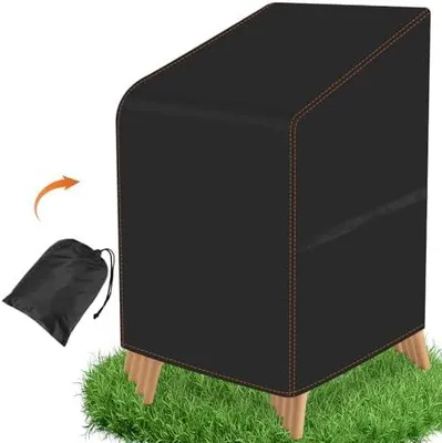 Produktbild von Gartenstühle Abdeckung 210D Oxford-Stoff, Schutzhülle für Gartenstühle Wasserdicht Winterfest Schutzhülle für Stapelstühle mit Zugkordel Winddicht Reißfest Abdeckhaube 64x64x120cm (Schwarz)