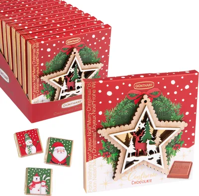 Produktbild von Günthart 12 Napolitainpräsente Weihnachten, mit Holzdekoration