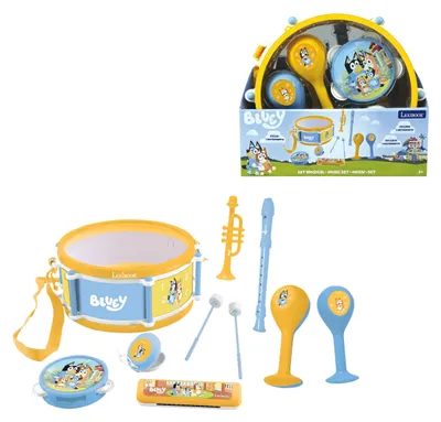 Produktbild von Kindermusikset – 7 Instrumente – Mit Trommel – Enthält: Trommel, Rasseln, Tamburin und Flöte