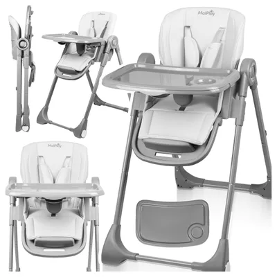 Produktbild von Malplay Fütterungsstuhl Kinderhochstuhl Baby Klappbarer verstellbares Tablett Gurte 6 Höhen bis zu 20kg Grau
