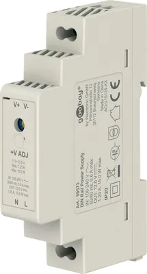 Immagine prodotto di Goobay 59573 Alimentatore per guida DIN (guida DIN) 12 V (DC), 1,25 A, 15 W, bianco - adatto per montaggio DIN, TS (o TH) 35/7,5 o TS (o TH) 35/15