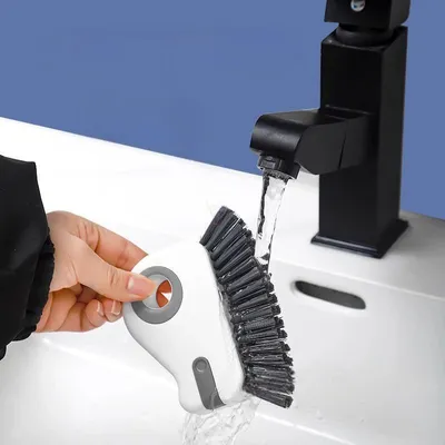 Produktbild von Fugenreinigungsbürste, Rillen- und Fugenreiniger 2-in-1 Bürste mit Schaber, ideal für Türrahmen, Gleitschienen & Küche