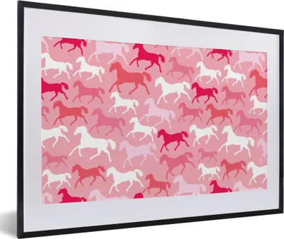 Produktbild von MuchoWow® MuchoWow® Gerahmtes Poster Pferde - Rosa - Tiere - Mädchen - Kinder - Mädchen 60x40 cm - Poster mit zchwarzem Bilderrahmen - Schlafzimmer - Plakat in Rahmen - Drucken