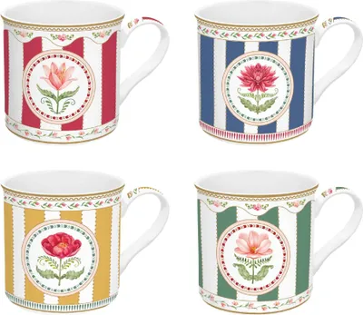 Produktbild von 4er Set Becher FLOWERY Blumen für 300ml weiß bunt Porzellan in GB Easy Life