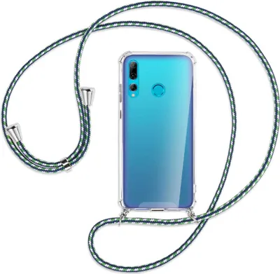 Produktbild von Handykette Backcover-Schutzhülle mit Band (Metall silberfarben) für Huawei P Smart Plus 2019 - grün/blau/weiß
