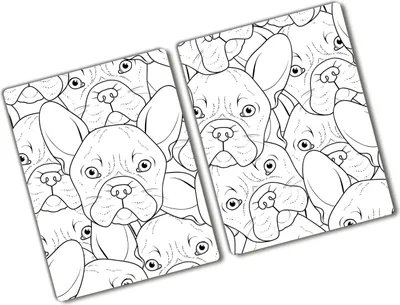 Produktbild von Tulup Glas Herdabdeckplatte - 2x40x52 cm - Glaskeramikkochfeld-Abdeckung Spritzschutz Glasabdeckplatte Kochplattenabdeckung und Schneidebrett - Zweiteilig - Tiere - Bulldoggen - Schwarzweiß