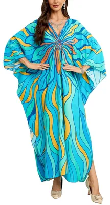 Productafbeelding van L-Peach dames katoenen kaftan, lange jurk, strandjurk, omslagdoek voor bikini, one size