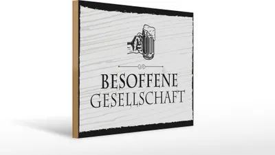 Produktbild von Holzschild Stammtisch hier sitzen nur die besoffene Gesellschaft, 40x30 cm, Holzschilder Spruch Gruppe Gäste