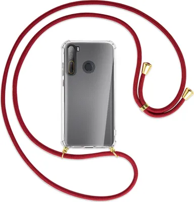 Produktbild von Handykette Backcover-Schutzhülle mit Band (Metall goldfarben) für HTC Desire 20 Pro - dunkelrot