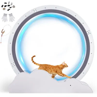 Immagine prodotto di GTPLAYER ruota da corsa per gatti, ruota da corsa per gatti, extra large 100 cm, ruota da corsa ultra silenziosa con tappeto e giocattoli rimovibili, adesivo, blocco, adatto