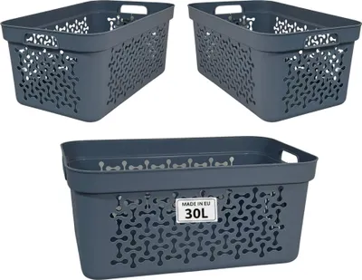 Produktbild von Plastard Wäschekorb 3er Set 30 Liter Blau aus Kunststoff mit Griffen