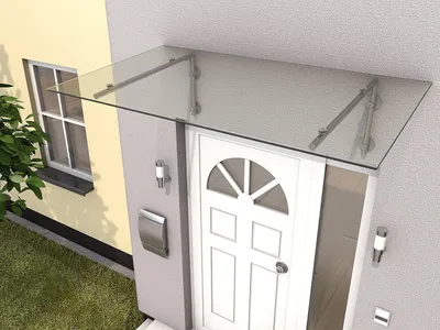 Produktbild von Vordach aus Edelstahl mit Echtglas für Haustüren 160x90 klar VSG