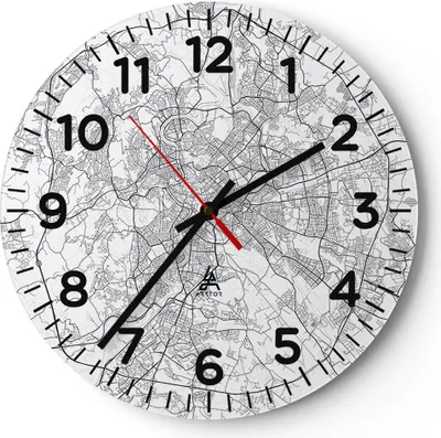 Produktbild von Wanduhr - Rund - Glasuhr - Stadt Karte Rom - 30x30cm - Schleichendes Uhrwerk - Lautlos - zum Aufhängen bereit - Dekoration Modern - Wanddekoration aus Glas - C4AR30x30-4682