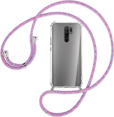 Produktbild von Handykette Backcover-Schutzhülle mit Band (Metall silberfarben) für Xiaomi Redmi 9 - lila/rosa/blau