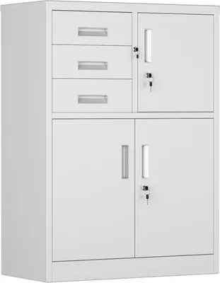 Image de Armoire de rangement métallique - Armoire en acier - Armoire d'archives - Rangement à tiroirs - Armoire à outils - 110x80x40 cm - Revêtement par poudre