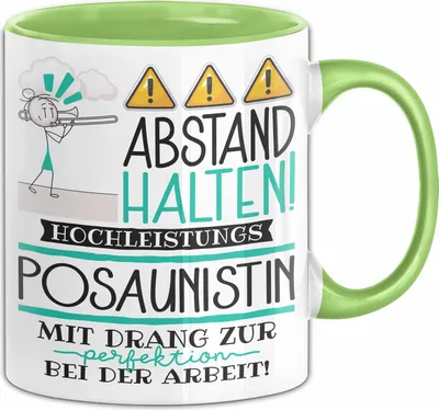 Produktbild von Posaunistin Tasse Geschenk Lustig Abstand Halten Hochleistungs-Posaunistin Mit Drang Zur Perfektion Bei Der Arbeit (Grün)