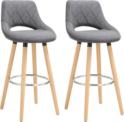 Produktbild von WOLTU Barhocker 2er Set mit Lehne Fußstütze, aus Leinen Holzgestell, Optimal Komfort Dunkelgrau