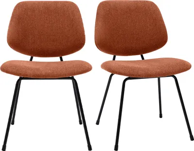 Produktbild von Miliboo - Design-Stühle aus terracottafarbenem Stoff mit Samteffekt und schwarzem Metallfuß (2er-Set) BARNET