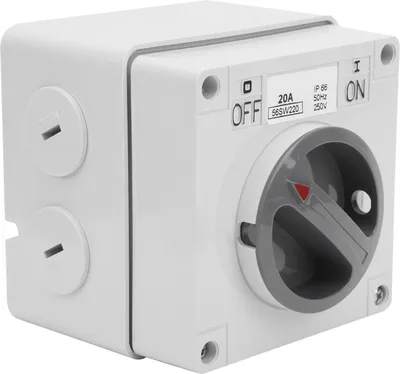 Obrázek produktu pro Vodotěsná spínací zásuvka pro venkovní použití, prachotěsná izolace, otočná tlačítka zapnutí/vypnutí a kontrolky, 250 V (2P20A)