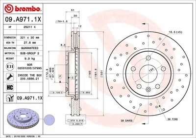 Obrázek produktu pro Brzdový kotouč BREMBO 09.A971.1X