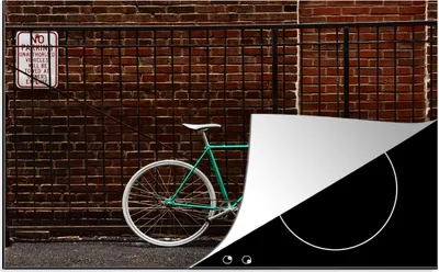Produktbild von KitchenYeah© Herdabdeckplatte Grünes Fahrrad vor dem Tor , 80x52cm, Küche Deko, Glaskeramikkochfeld Herdabdeckung, Abdeckplatte fùr Kochfeld