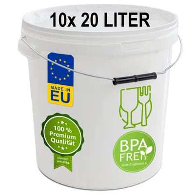 Produktbild von plasteo® 10x 20 Liter Eimer mit Deckel Lebensmittelecht Luftdicht Kunststoffeimer Plastikeimer Leereimer Transporteimer (10x 20 Liter)