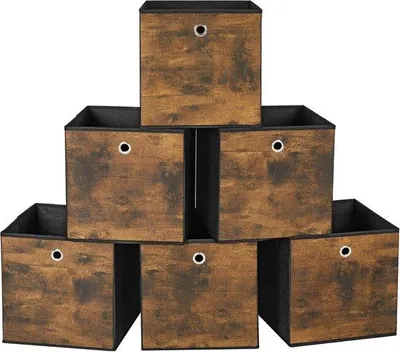 Productafbeelding van Famanu Opbergboxen, set van 6 stuks - 30 x 30 x 30 cm, rustiek bruin en zwart