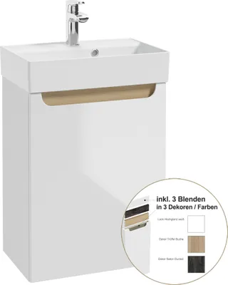 Produktbild von Waschtischunterschrank 48,5 cm Keramik-Waschbecken SOFIA-107 in Hochglanz weiß lackiert, B/H/T: ca. 48,5/70/31,5 cm
