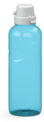 Obrázok produktu pre Fľaša Carve 1 L – Bezpečné viečko, ktoré zabraňuje úniku, a praktické drážky pre pohodlné držanie – fľaša vhodná pre deti, do školy a na šport – priehľadná, modrá/biela