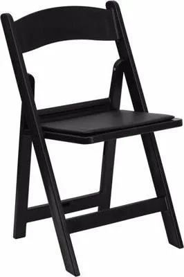 Produktbild von Klappbarer Cateringstuhl schwarz – Kunstharz (Resin), gepolsterte Sitzfläche aus Kunstleder, Tragkraft 120 kg, stapelbar
