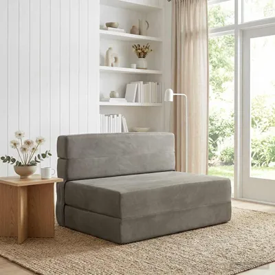 Image de Canapé-lit pliant vidaXL, gris clair, 100 x 80 x 60 cm, tissu