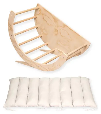 Produktbild von Buxibo 2-in-1 Kletterbogen mit Kissen – Spielbogen aus Holz – Montessori Klettergerüst – 80x47x58 cm – Natur