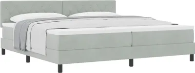 Image de Lit à ressorts avec matelas Gris clair 200 x 200 cm Velours