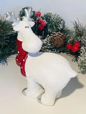 Weihnachtsrentier, Stehend, 21 cm, Keramik, Schneeoptik