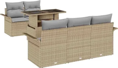 Image de Ensemble de canapé de jardin avec coussin 6 pcs Beige polyrotin