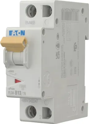 Image de Disjoncteur Eaton 10 kA B 13 A/1 pôle + N 1,5 TE Eaton PLSM-B13/1N-MW, 1 pièce.