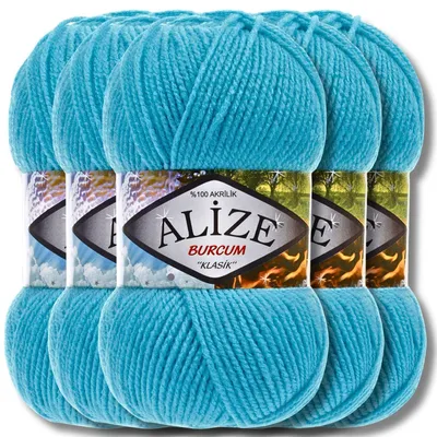 Produktbild von Alize 5x 100g Burcum Klasik Wolle, Uni, Häkeln, Stricken (Turquoise - 245)
