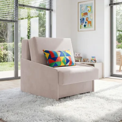 Produktbild von Schlafsessel ANIA mit Bettfunktion & Bettkasten, Liegefläche 80x190 cm, Einzelsessel ausziehbar, Samt Beige