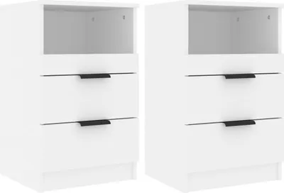 Image de vidaXL Tables de nuit 2 pcs. Blanc Bois composite