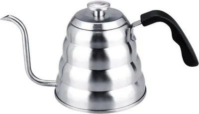 Immagine prodotto di Caffettiera RVS con termometro, beccuccio a collo d'oca, capacità 1,2 l, per uso in cucina