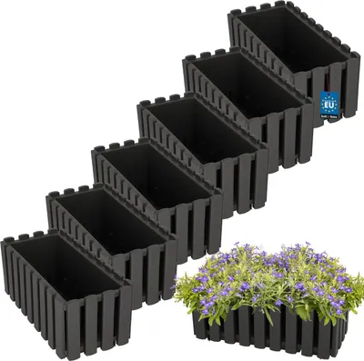 Image de KOTARBAU® Lot de 6 Jardinières Extérieure Plastique 38x18x16 cm Gris Pot de Fleur Rectangulaire Bac à Fleurs Jardinière Balcon Pot de Fleur Extérieur