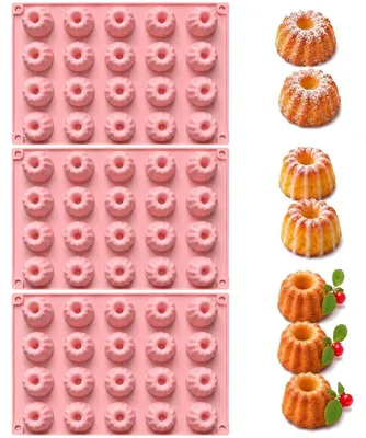 Zdjęcie produktu dla Zestaw 3 silikonowych foremek do mini babeczek typu Gugelhupff, 60 foremek, nieprzywierające, odporne na wysokie temperatury