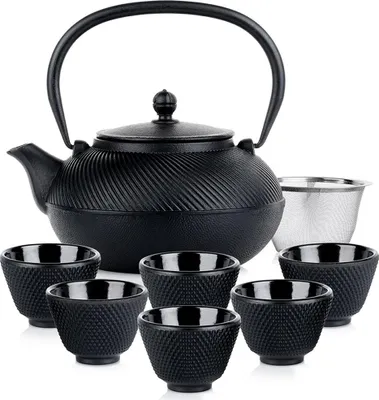 Zdjęcie produktu dla Vilde | Zestaw do herbaty - Czajniczek - Z sitkiem - Czarny - 1 L - 6 filiżanek 60 ml - Żeliwo